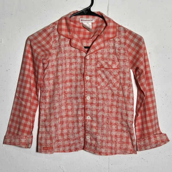 American Girl Other - American Girl Girls Gingham Plaid Floral Pajama Top Small 7/8 Tenney Coral PJs